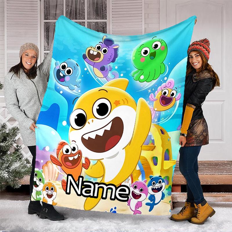 Personalized Custom Name Blanket - Cute Shark Print Design,Blanket for Sofa,Bed,Travel,Camping - Soft and Warm, Great Gift
