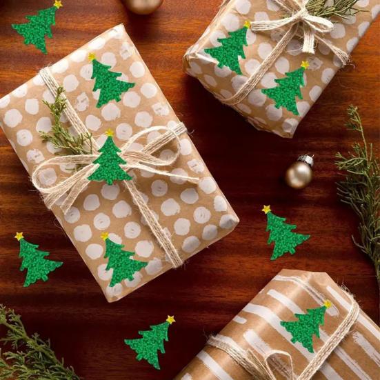 500 Pcs Christmas Stickers Roll Gllitter Tree/Maple Leaf/Santa Hat Seal Stickers Waterproof Self-Adhesive Decals