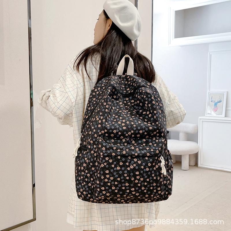 Schoolbag Female Ins Wind Korean Girl Small Fresh Art Student Backpack Tulip Floral College Wind Backpack