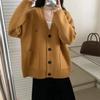 Women's Retro Embroidered V-neck Knit Cardigan - Korean Style Autumn/Winter Casual Loose Fit Sweater