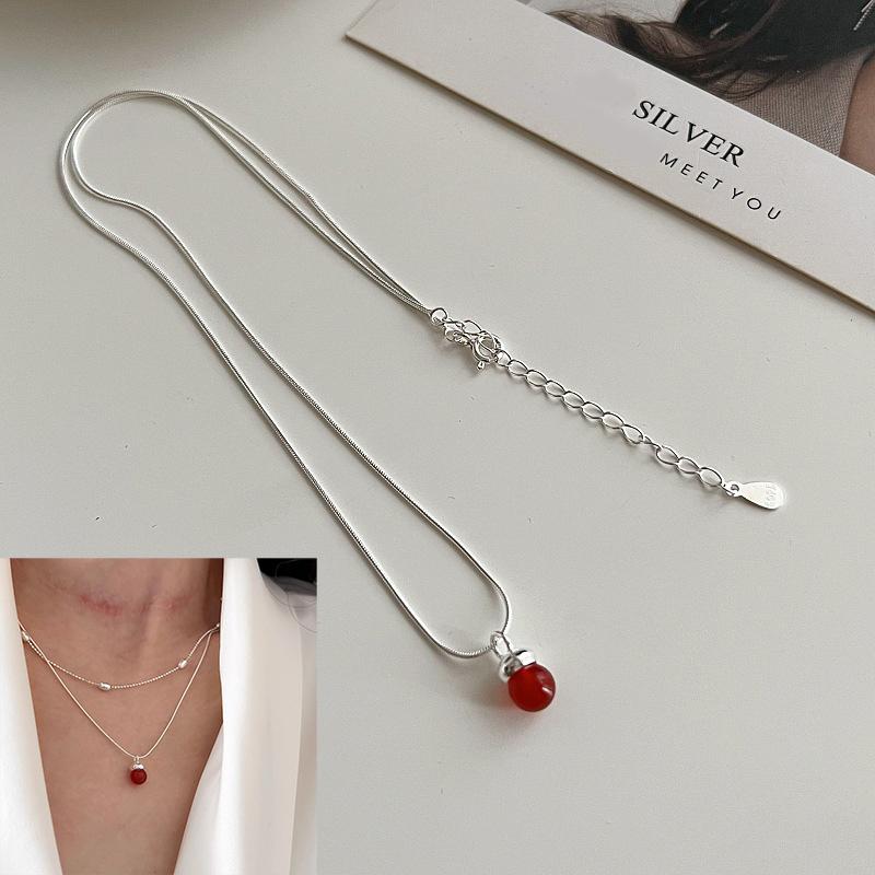 925 Silver Black Agate Necklace for Women Girl Snake Bone Chain Water Drop Jewelry Gift