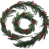 Artificial Norfolk Pine Garland Pine Needles Red Berries Realistic Christmas Mantel Fireplace Table Decor For Home Cozy Festive