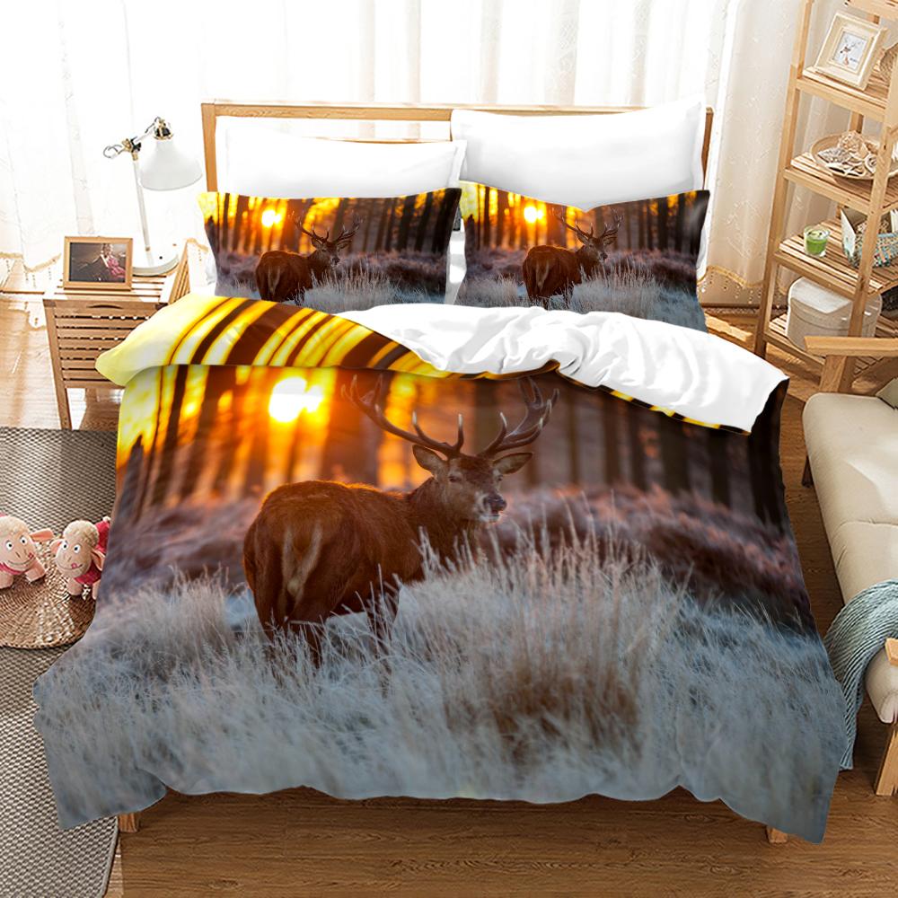 Deer Duvet Cover Set King Polyester Bedding Set For Kid Children Gift Bedding Set 3D Animal Giraffe Purple Theme Comforter Cover