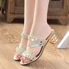 Summer Women Shoes High Heels Sandals Peep Toe Ladies Shoes Brand Modern Black Silver Gold Square Heels 7cm Big Size 41