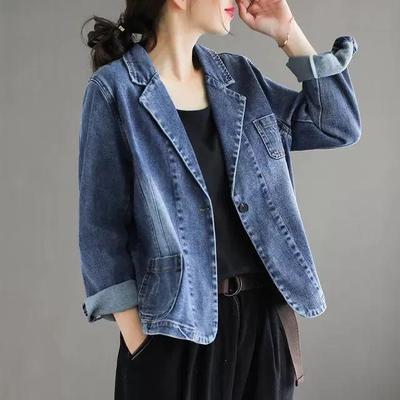 MAITA Denim-Anzugjacke für Damen, Frühling und Herbst, literarisches Retro-Denim-Oberteil, lockere Freizeitjacke
