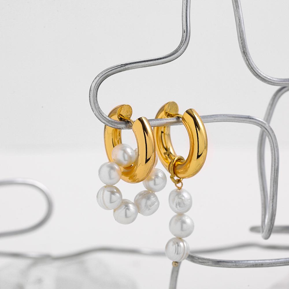 Fashion Natural Freshwater Pearls Pendant Earringd for Women Girl Gold Plated Stainless Steel Round Hoops Earring Charm Jewelry