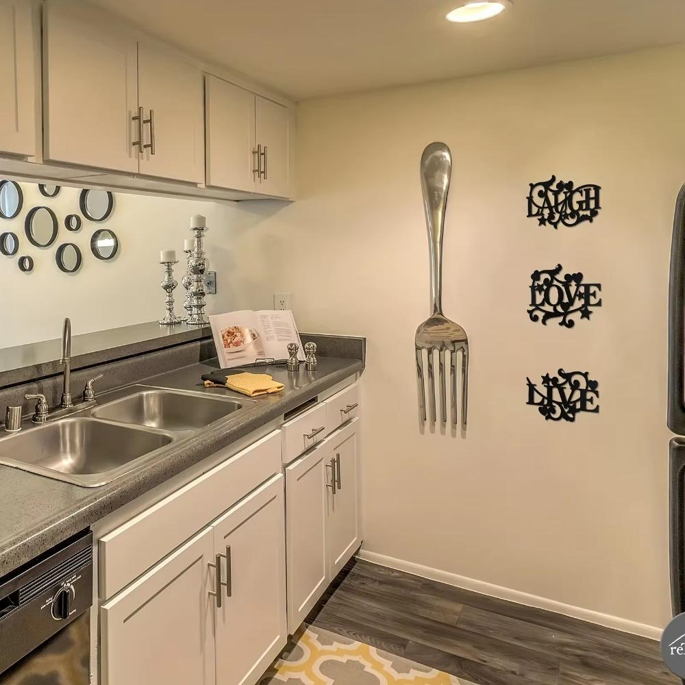 3 шт./Набор Металлический Декор для Стен Благословение Люби Живи Смейся Матовый Черный — фото 7