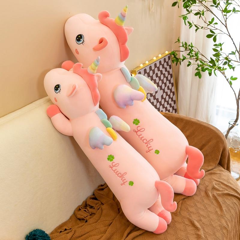70-110cm Cartoon Magic Giant Strip Unicorn Plush Doll Pillow Pink Lying Unicorn Fur Toy Home Decor Christmas Gift for Girls