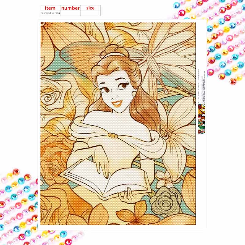 Disney Diamond Art Painting Kit Belle Reading Book Diamond Mosaic Pictures, Wall Art Crafts, Home Decor