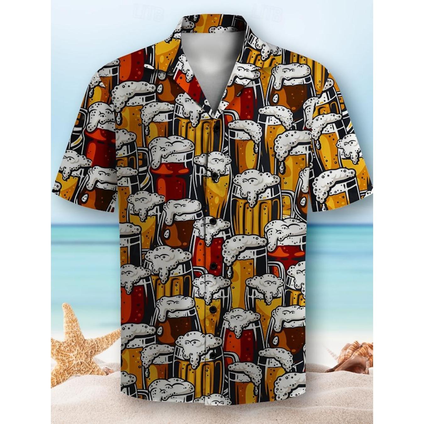

Мужская рубашка с коротким рукавом и 3D-принтом с узором «Пиво» для повседневного отдыха на пуговицах для летнего курортного отдыха в гавайском стиле 5XL