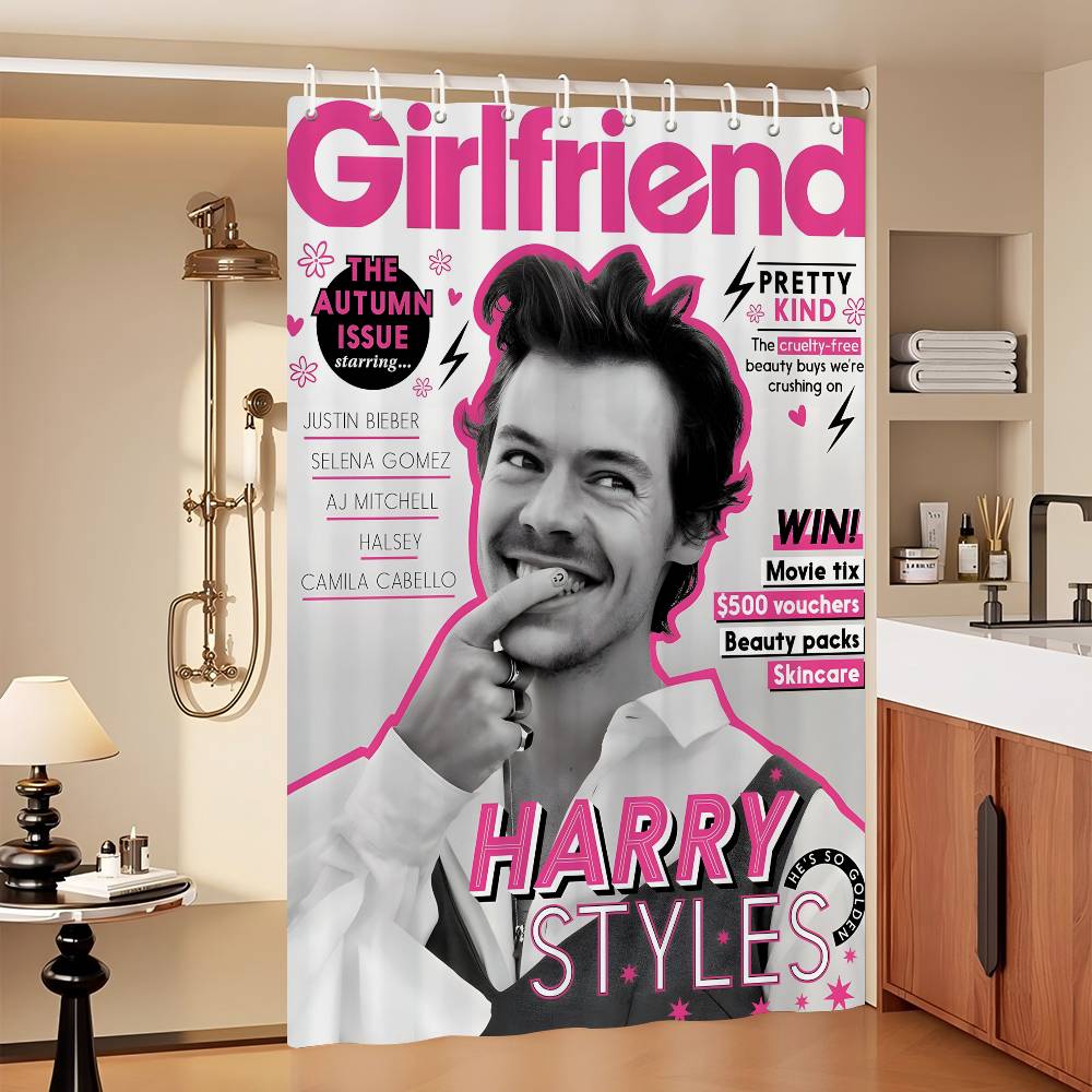 Singer H-Harrys S-Styles Movie White Shower Curtain, Bathroom Decorative Shower Curtain, Waterproof Shower Curtain With Hooks