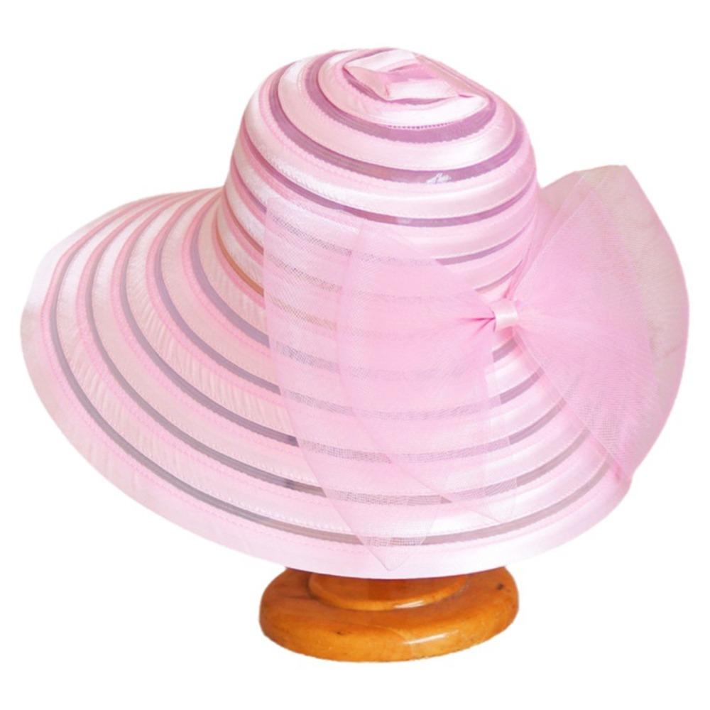 

Elegant Ruffles Design Organza Mesh Hat Wide Brim Breathable Tea Party Cap Large Bow Sunscreen Cap Tea Party розовый