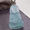 Natural A-Grade Ice Blue Jade Guanyin with 18K Gold-Inlaid 925 Silver and Pavé Rhinestones.