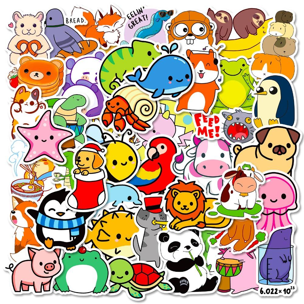 50pcs Cartoon Animal Sticker Waterproof Vinyl Decals DIY Laptops Water Bottles Phones Decorative Stickers