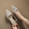 Krazing Pot Straw Weaving Mules Summer Size 42 Gold Color Thick Low Heels Women Women Pointed Toe Sandals