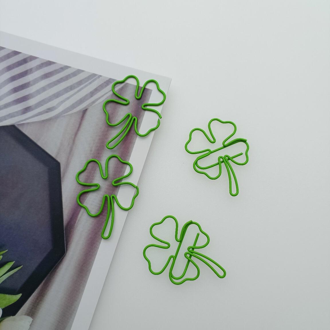 Four-Leaf Clover Paperclip Bookmark Brooch - Green Lucky Clover Journal Clip Jade Green Three-Leaf Clover