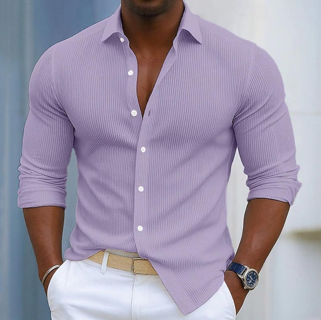 Men S Casual Solid Color Long Sleeve Button Down Collar Shirt