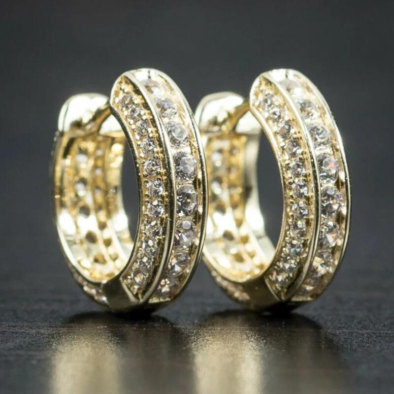 Huajie Bright Square Zirconia Circle Shape Earrings for Men Hiphop Street Personality Accessories Fashion Ear