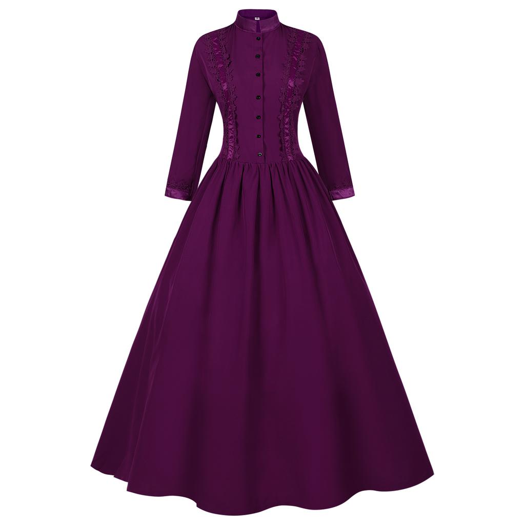Women S Gothic Victorian Stand Collar Long Dress 3 Colors Halloween Costume