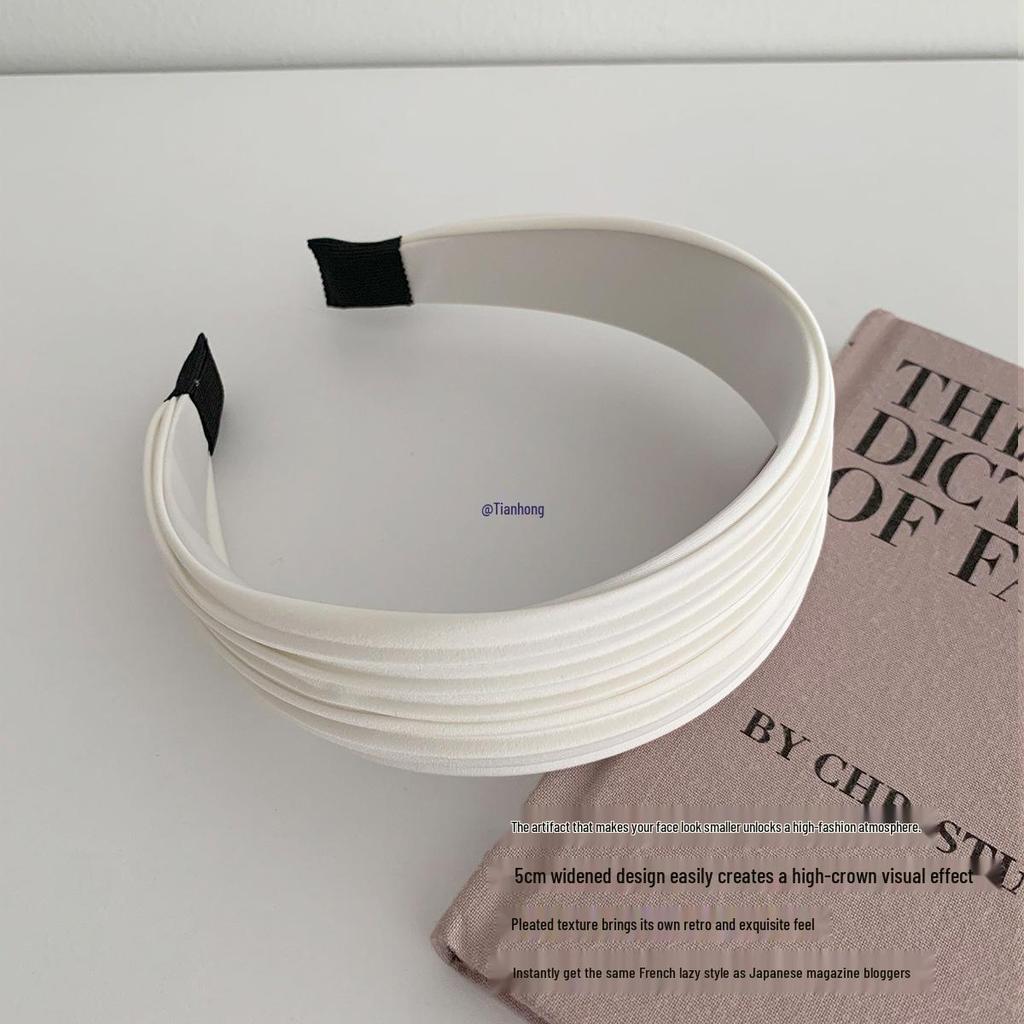 Women's 2025 White Pleated Wide Headband: Volumizing Sports & Summer Hair Accessory