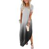 Women Casual Gradient Colours Pocket Long Dress Short Sleeves Split Maxi Dresses
