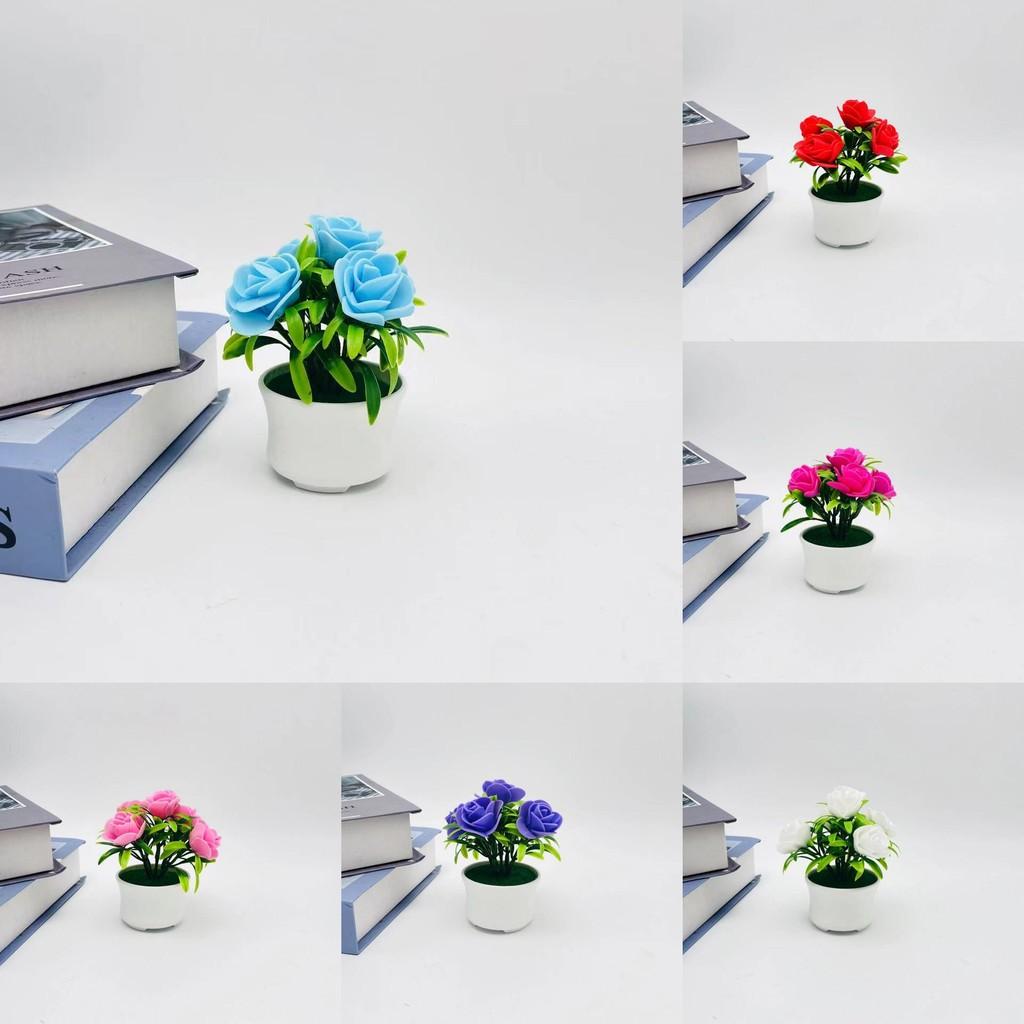 Small Rose Faux Greenery Three Leg Pot Valentines Gift And Display Tabletop