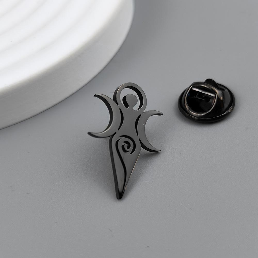 Ancient mythological symbols stainless steel brooch, key of life/swirling goddess/troll cross emblem, classic guardian jewelry.