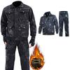 2Pcs/Set Lapel Long Sleeve Zipper Buttons Placket Fleece Lining Cargo Coat Pants Men