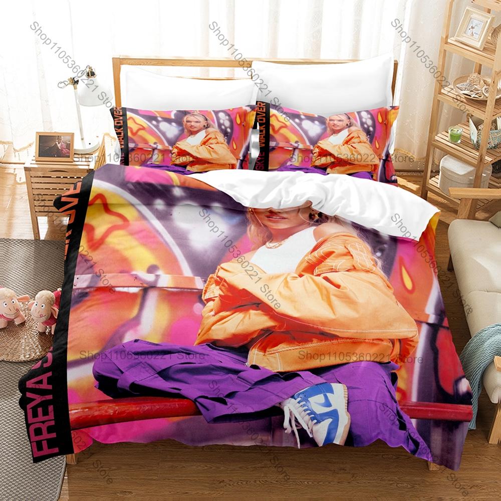 Housse de couette Freya Skye + 2 taies d'oreiller, Ensemble de literie imprimé chanteuse actrice britannique Tissu doux Décoration de chambre à coucher Cadeau pour la famille de Freya