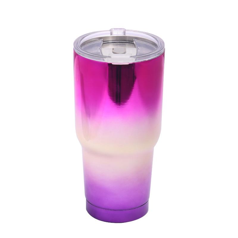 30Oz Car Cup 304 Stainless Steel Vacuum Uv Plating Gradual Change Color Belly Cup Creative Car Ice Cup