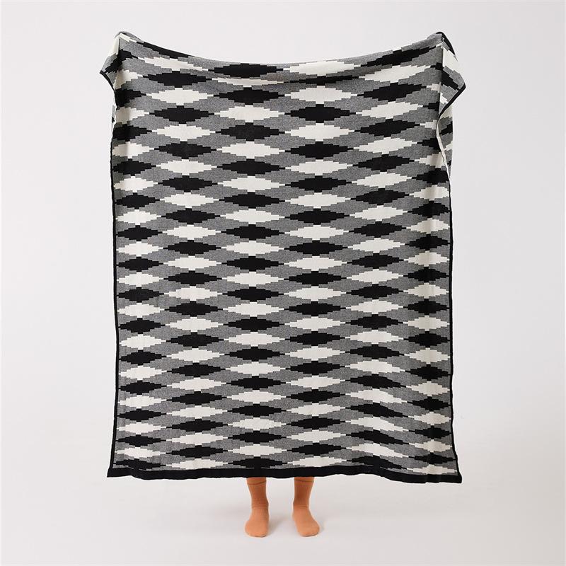 Abstract Geometric Knitted Blanket Black Blue Bedspread Modern Decorative For Sofa Throw Warm Living Room Bedding Home Decorate