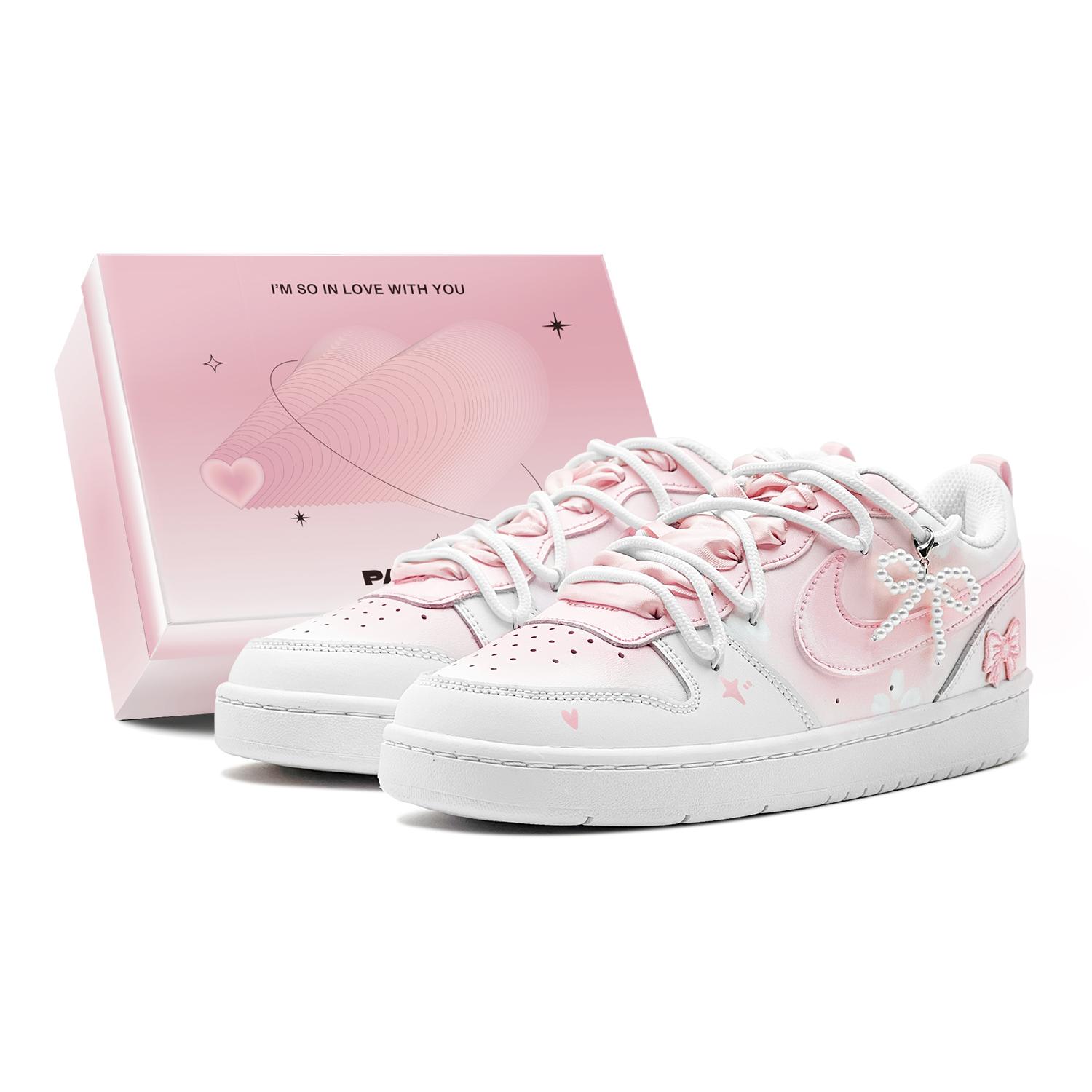 

Nike Court Borough Low 2 Cherry Blossom Dream, Pearl Bowknot, Girlish Style, Casual Slip Resistant Slip Resistant BQ5448-100(TeamS-S-BOX) 40