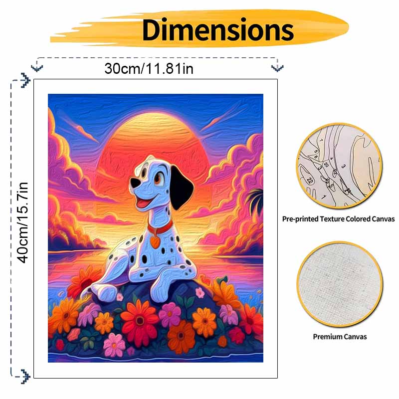 Disney DIY Painting Kit Dalmatian Sunset Flowers Classic Style Home Decor Craft Gift Idea Art Supplies Canvas Wall Decor Painting Sets