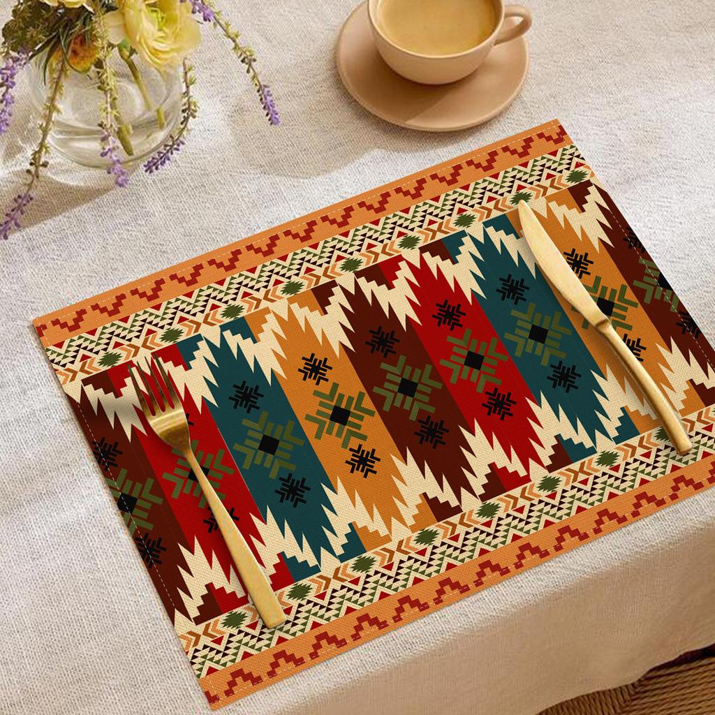 Artistic Vintage Ethnic Pattern Placemats Intricate Floral Geometric Designs Elegant Table Mats For Dining Table Decoration