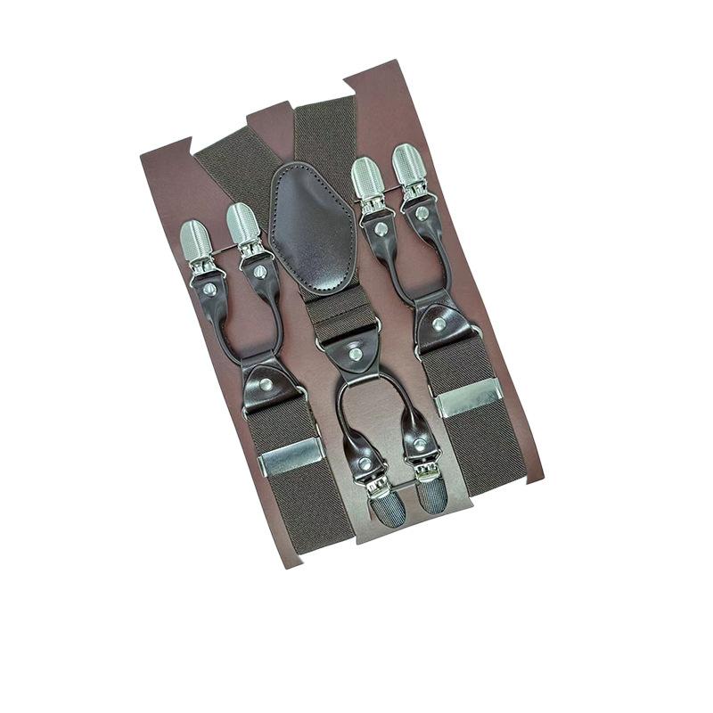 

Мужской пояс-подтяжка с 6 зажимами, ремень из утолщенной эластичной ленты, высококачественная фурнитура темно-коричневого