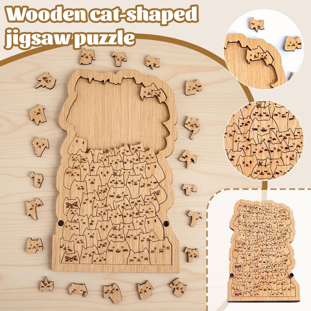 Wooden Shape Puzzle - 100 Cats Themed Brain Teaser, Educational  Toy For Kids & Adults