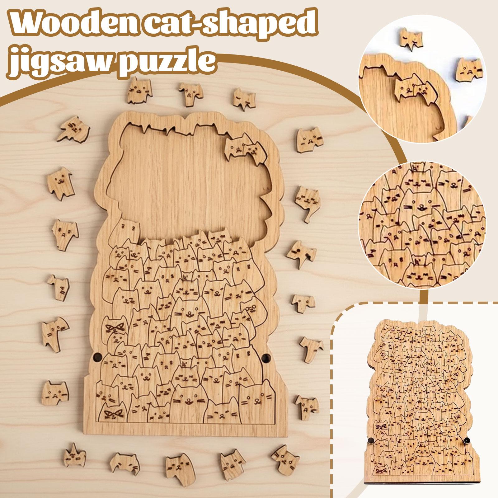 

Wooden Shape Puzzle , 100 Cats Themed Brain Teaser, Educational Toy For Kids & Adults One Size