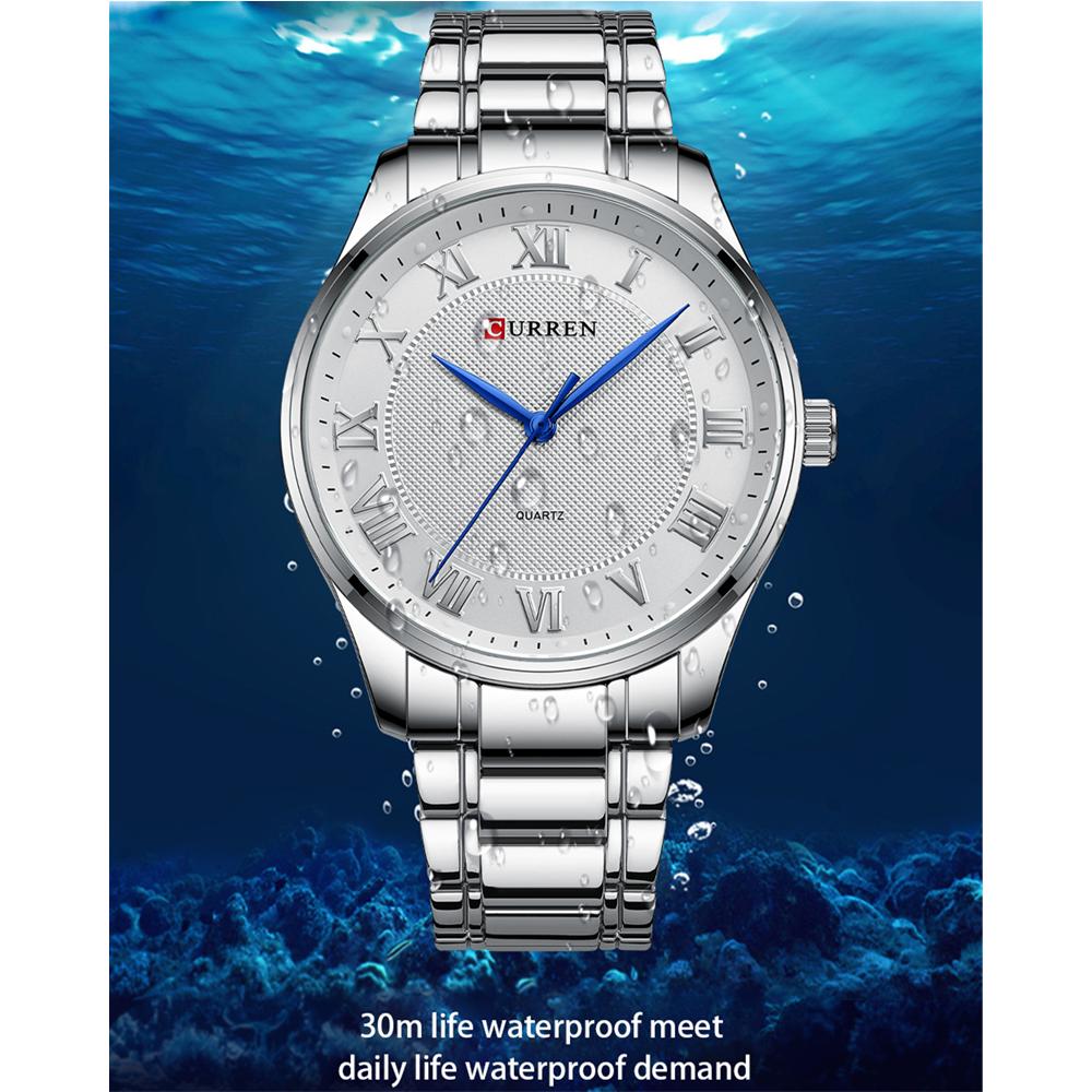 CURREN Klasyczny, casualowy zegarek dla mężczyzn ze stalową bransoletą, prosty kwarcowy zegarek na rękę z rzymskimi cyframi dla biznesmena