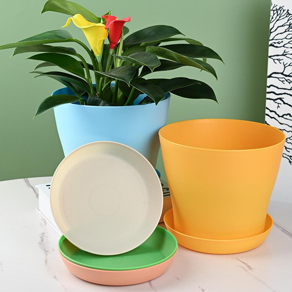 2Pcs Flower Pot Colorful Round Large Mouth PP Drainage Holes Plant Container With Saucer Lightweight Thick Nursery Pot