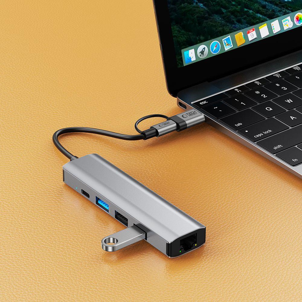 Tech-Protect Hb03 Hub Adapter 5In1 Type-C + Usb2.0 + Usb3.0 + Rj45 Space Grey