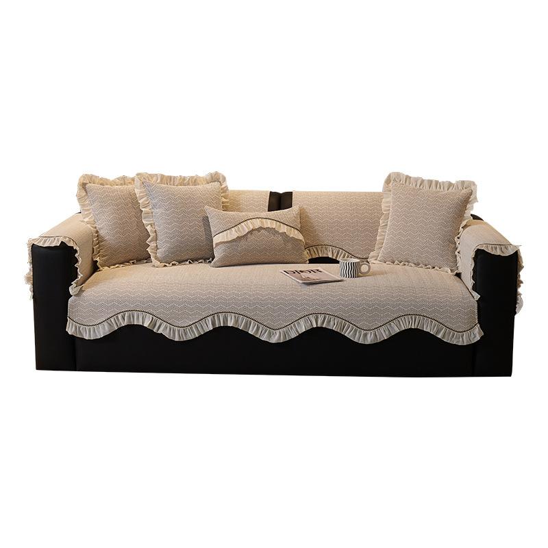 Cream Wind French Special-Shaped Sofa Cushion, New Four-Season Universal, Advanced Sense, Irregular Seat Cushion, Non-Slip Cover, Striped