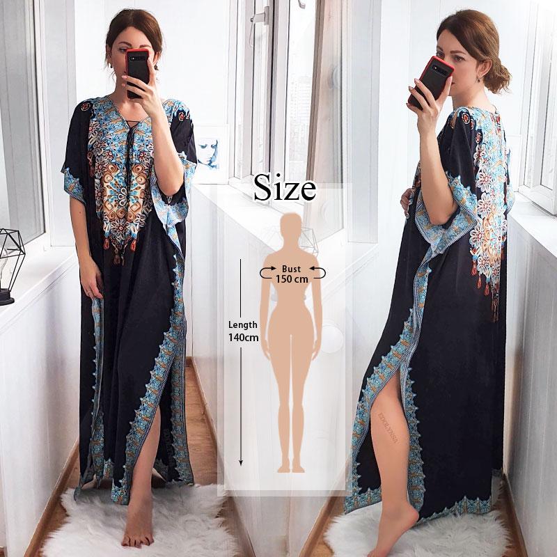 Cover-ups Sommer Dame Beachwear Kaftan Beach Dress Black Cotton Tunika Badedrakt Cover Up