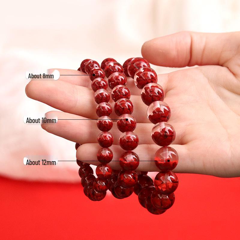 Lingxi Cinnabar & Mineral Crystal Bead Bracelet - Red Treasure Pot Design