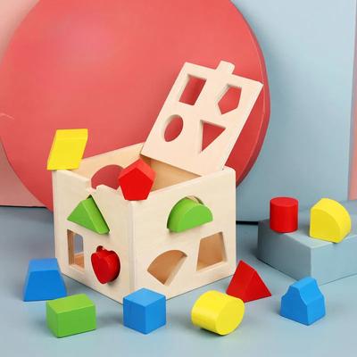 Box na puzzle Hračka na puzzle Dřevěné dětské tvary spárované s barevnými kognitivními bloky Kostka na třídění tvarů - klasická dřevěná hračka se 13 otvory