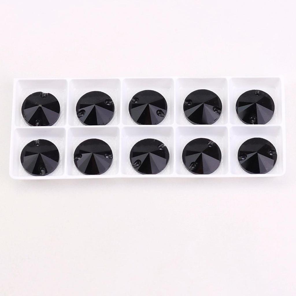 Black Flat Buckle Double Hole Hand-Sewn Crystal Glass DIY Accessories