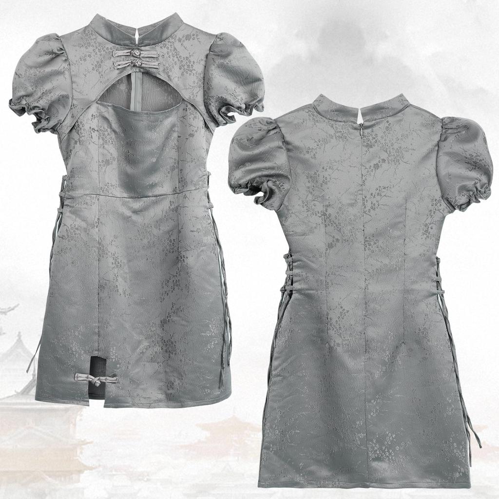 Maazusa Cheongsam Cosplay Dress with Jade Mini Chinese Short Perfect for Photo and Events Ornaments, Open-Breasted, Dress, 2-Piece Set, Sexy, Style,