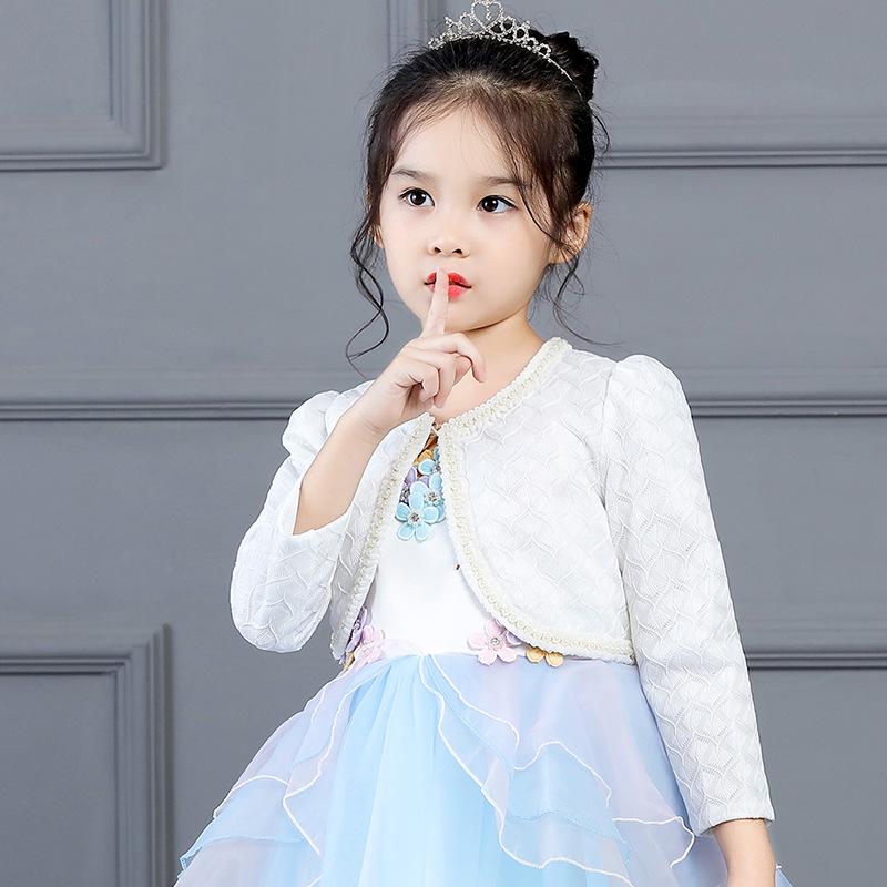 2020 Children's Lace Pearl Shawl Waistcoat, Long Sleeve Princess Jacket for Girls