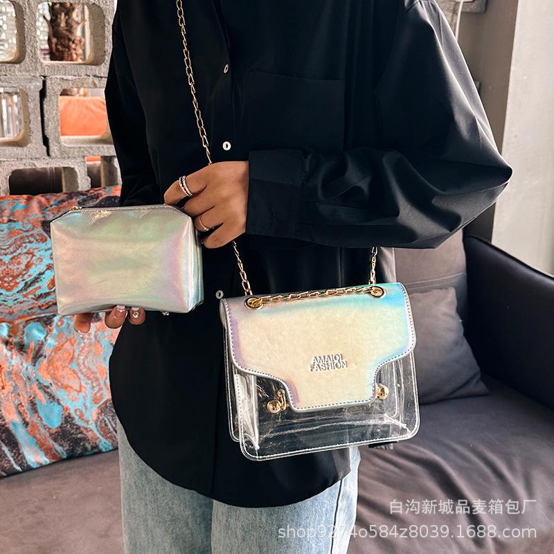 Popular small bag women 2025 new fashion messenger small bag chain bag transparent child and mother bag small square bag