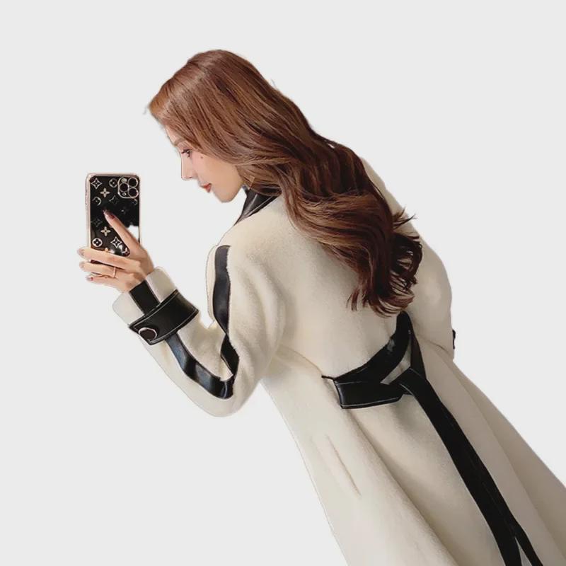 "2024 Women's Woolen Plush Coat with Contrast Stitching"