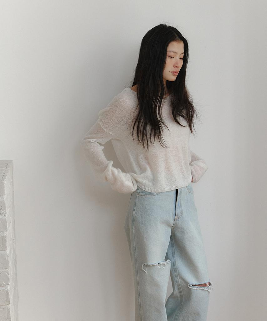 LAMINEZ Solid Hooded Knit - Ivory
